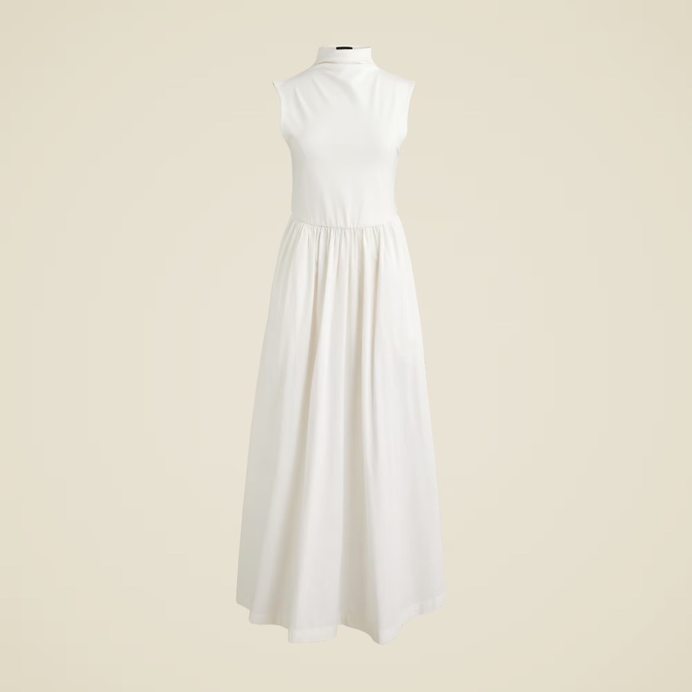 J.Crew Cream Fitted Knit Mockneck Dress with Poplin Skirt
